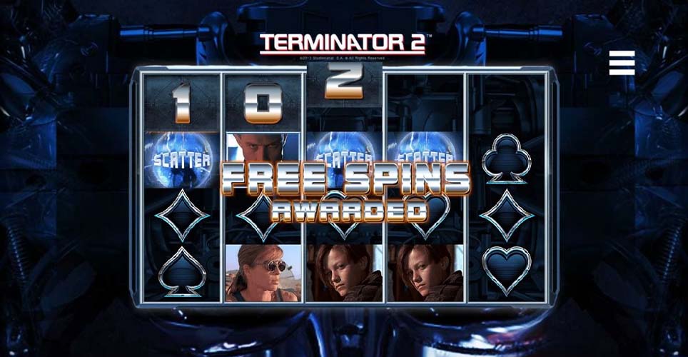 Terminator 2 Slot Free Spins Awarded Screen