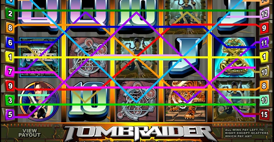 Tomb Raider Slot Paylines Screen